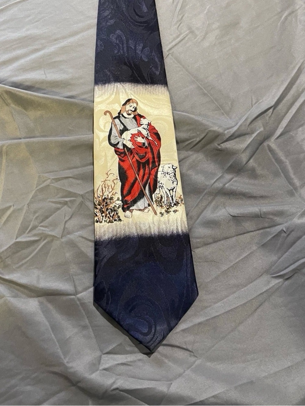 Classic Navy Tie with Red Shepherd Motif